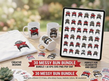 Messy Bun Tropical SVG Bundle for Cricut