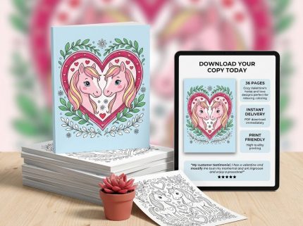 Cozy Valentine Horse Year Coloring Book pink horses