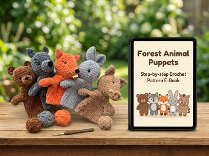 Animal Hand Puppets Crochet Pattern finished handmade toys.