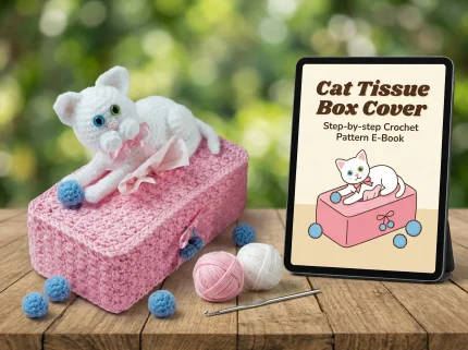 Cat Tissue Box Cover Crochet Pattern finished home decor.